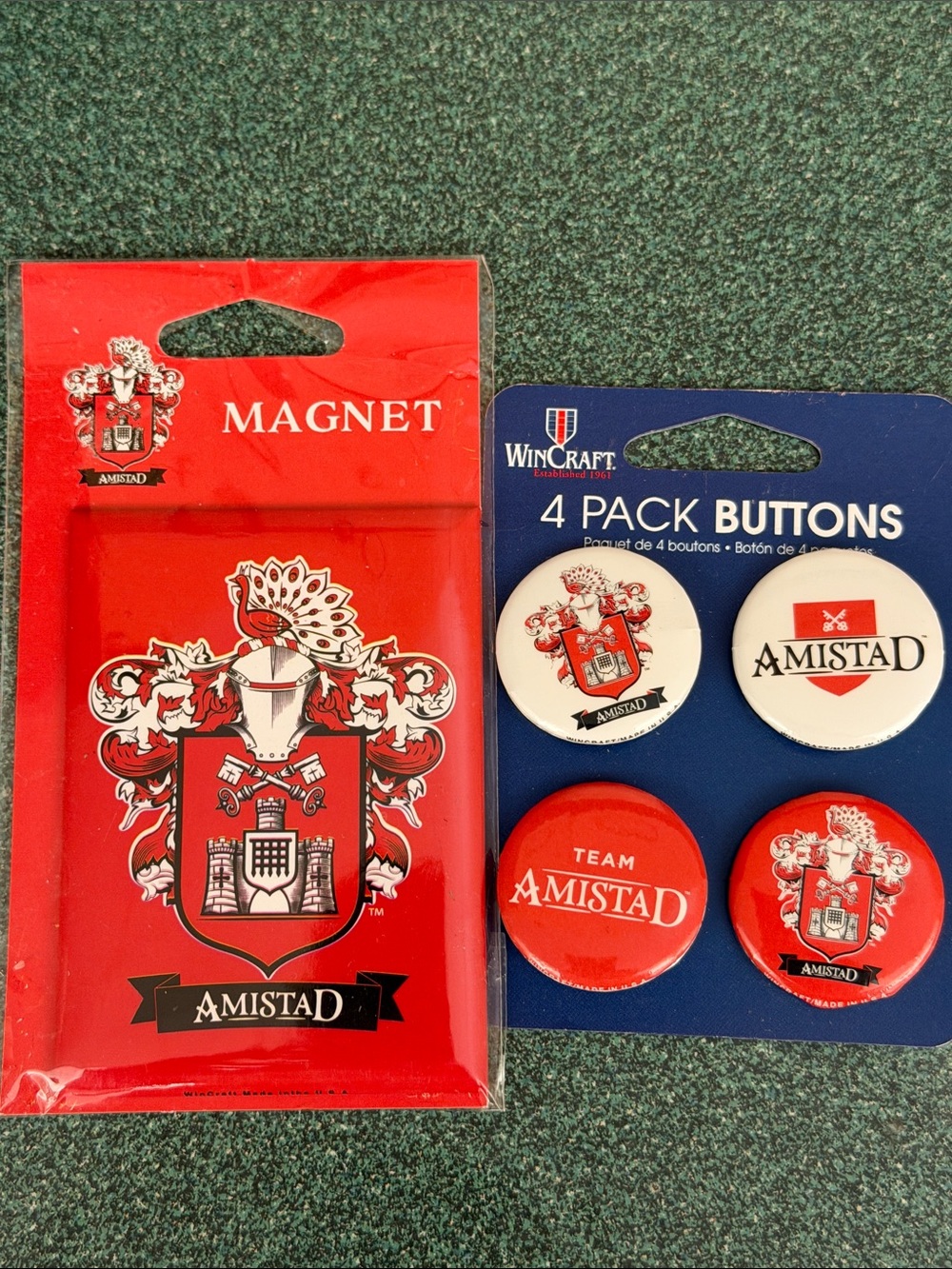 Amistad Red Crest Magnet and Button Set - Home Wall Decor